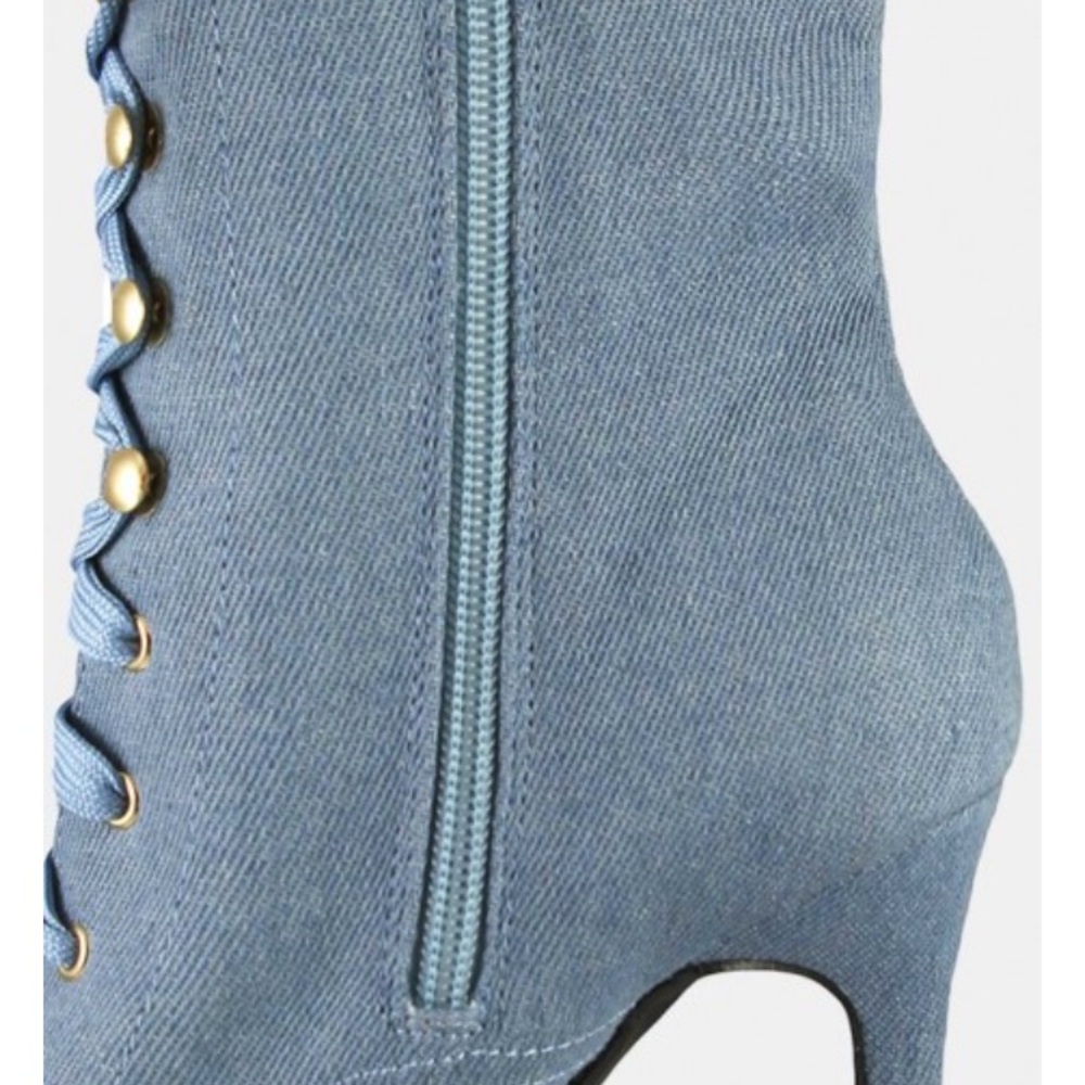 DENIM LACE UP ROSE BOOTIES - Picture 5 of 8